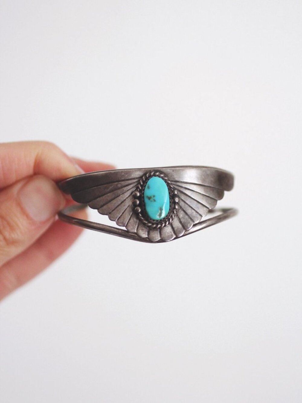 Vintage Native American Navajo Turquoise Sterling Silver Cuff Bracelet W. Begay